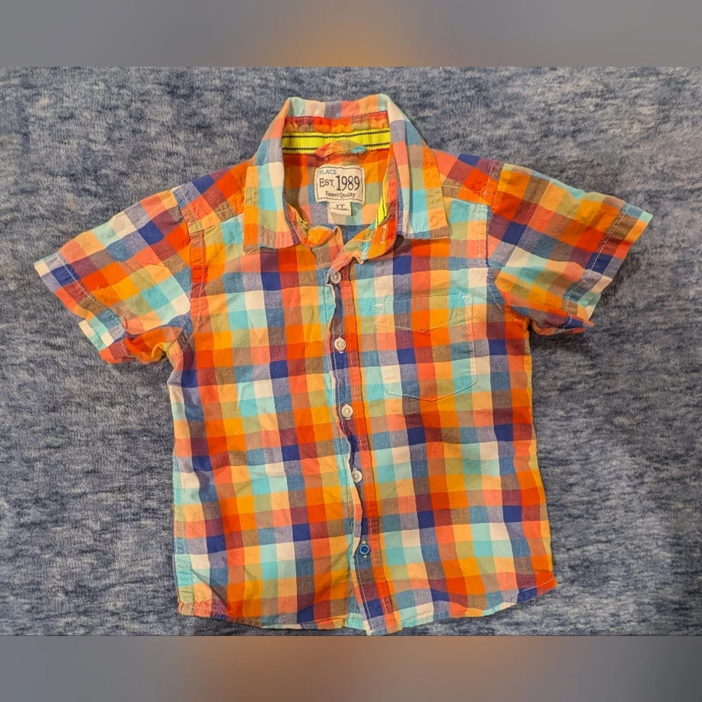The Children's Place 2T Plaid Button Down Shirts - Orange, Blue, Green